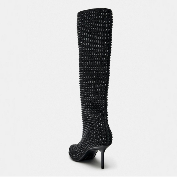 Zara NWT Pointed Toe Rhinestone heeled knee high boots - Picture 7 of 12